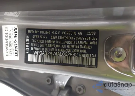 2010 Porsche Panamera 4S z USA, uszkodzony, nr VIN WP0AB2A74AL062832